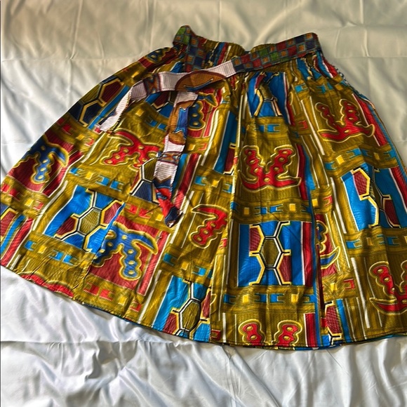 Jackpot Yellow Blue Pleated A-Line Skirt - Picture 1 of 5
